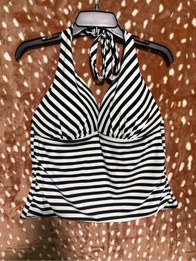 Catalina Black and White Striped Halter Tankini Swim Top
